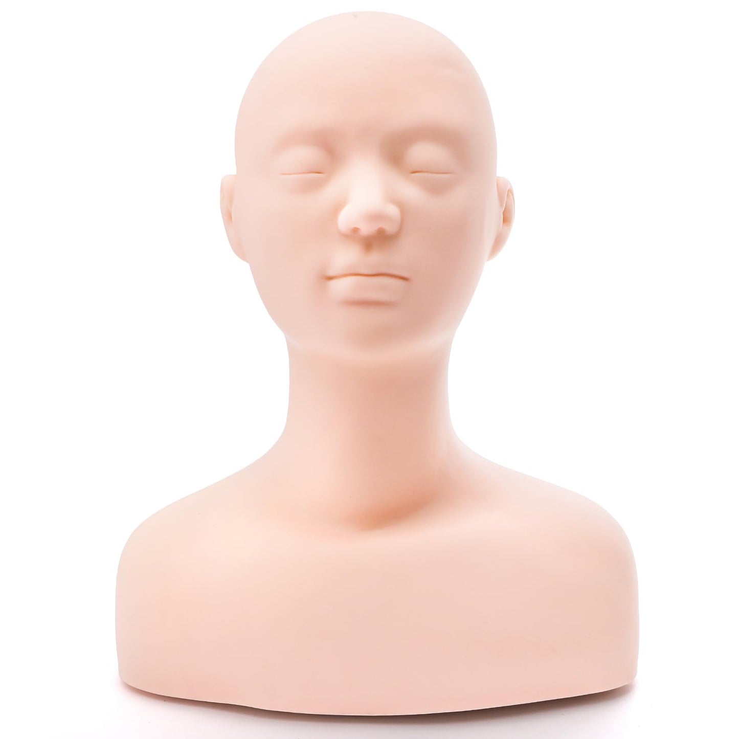 Dicunoy Esthetics Mannequin Head with Shoulder, Soft PVC Human Hair Mannequin Head for Makeup, Facial Techniques, Massage, Lash Extensions Practice, Wig Display, Salons Cosmetology School
