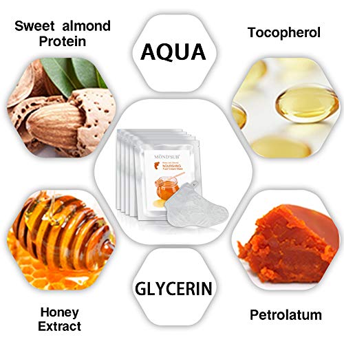 MOND'SUB Honey & Almond Nourishing Foot Masks - 5 Pairs for Soft, Hydrated Feet