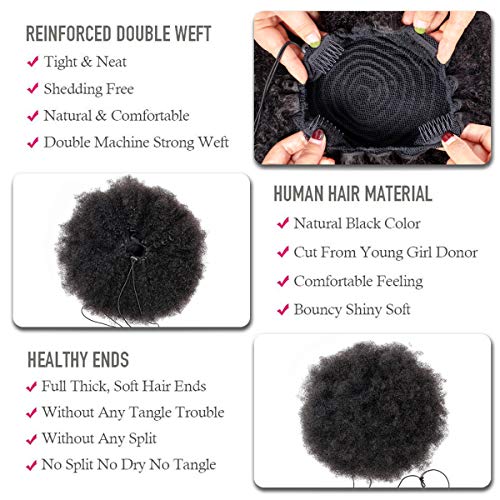 WENYU 6 Inch Afro Puff Drawstring Ponytail Extension - Human Hair, Natural Color