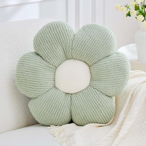 Sage Green Flower Pillow - 14.9" Daisy Plush Decorative Cushion
