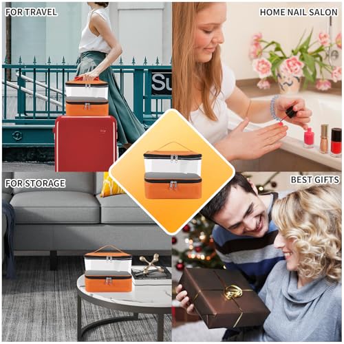 Beloving Orange Nail Polish Organizer Bag - Double Layer, Holds 30 Bottles & Nail Dryer