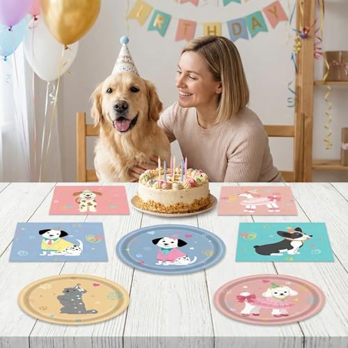 Dog Birthday Party Supplies Set - 48 Pcs Cute Puppy Plates & Napkins