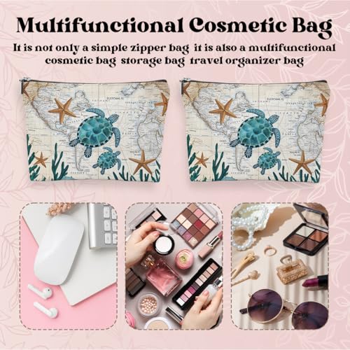 Multicolor Turtle Starfish Makeup Bag - Waterproof Travel Pouch