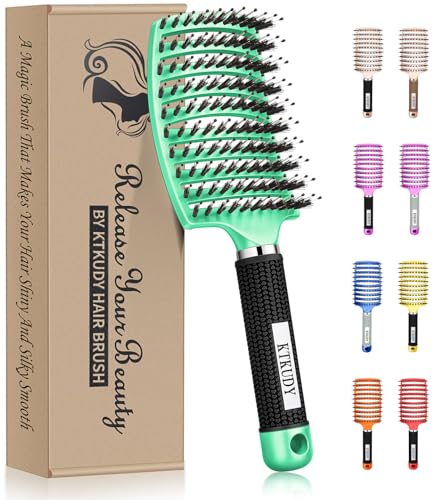 Boar Bristle Detangling Brush for All Hair Types - Lightweight & Non-Slip