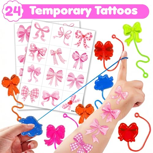 Kids Party Favors 48PCS Bow Stick Hands & Temporary Tattoos - Colorful & Safe Fun