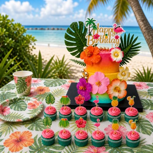 23 PCS Tropical Flower Cake Toppers for Luau Parties & Birthdays