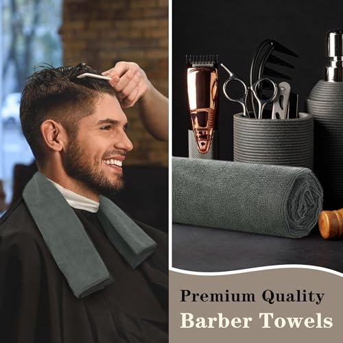 FIXSMITH 12 Pack Grey Microfiber Salon Towels - Quick Dry, 16x27 in