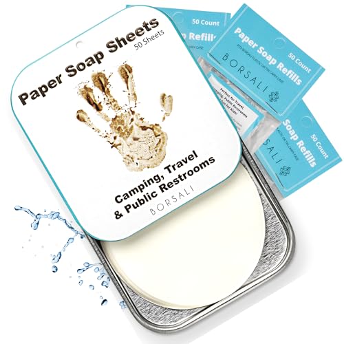 BORSALI Paper Soap Sheets 200 Pieces Travel Refill Pack - Portable Hand Wash