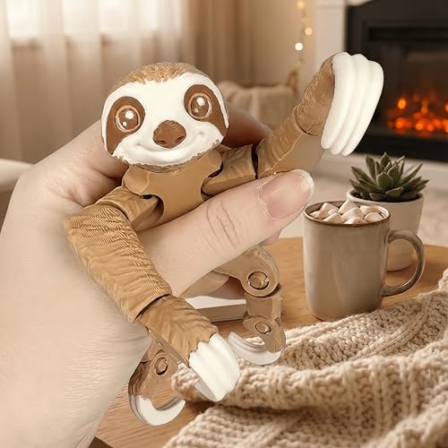 Articulated 3D Printed Sloth Toy with Flexible Joints - 5.5" Home Decor