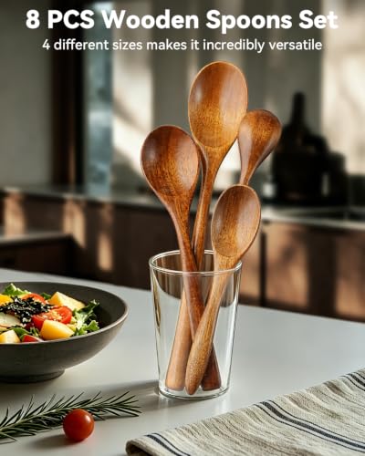 MORGLES 8-Piece Handcrafted Wooden Spoon Set for Honey & Soup