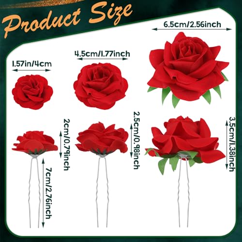BBTO 12 Pcs Red Rose Hair Clips - 3D Floral Hair Pins for Weddings & Parties