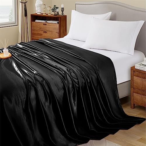 Ersmak Twin Satin Flat Sheet - Soft & Luxurious Black Bedding