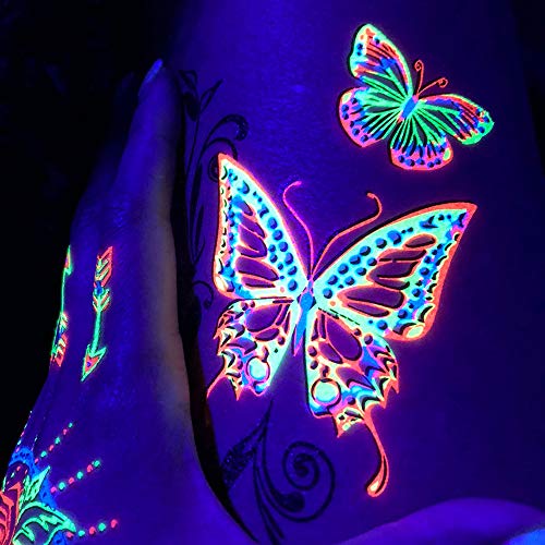 d'IRIS Studio Glow in the Dark Temporary Tattoos Butterfly Body Art for Raves & Festivals
