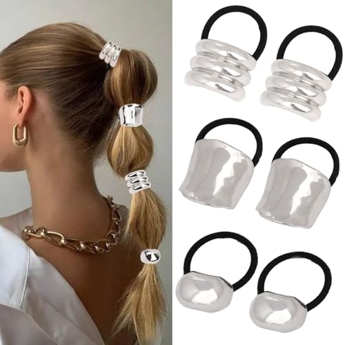 WHAVEL Silver Metal Hair Cuff Ponytail Holders - 6 Piece Set