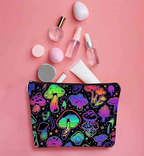 BARPERY Mushroom Neon Glow Makeup Bag 7.5 x 10 Travel Toiletry Pouch - Variation 5