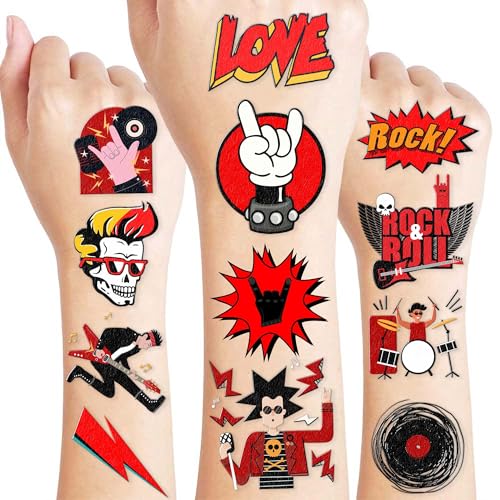 Kids & Teens Rock-Themed Temporary Tattoos Pack - 96 Sheets for Parties & Events