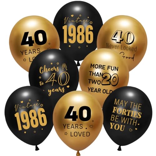 40th Birthday Balloons - Black & Gold Decorations, 30 PCS with Fun Sayings