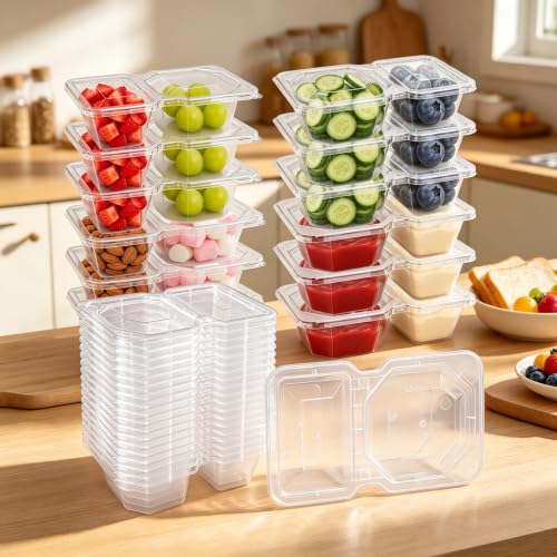 QCQHDU 8 oz Dual-Compartment Snack Containers with Lids - Stackable & Leak-Proof