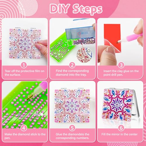 Mandala Diamond Painting Compact Mirror Set - 4 Portable Makeup Mirrors