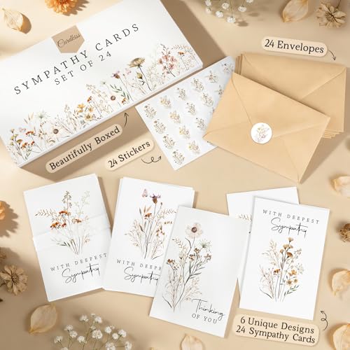Bulk Sympathy Cards Set - 24 Elegant Condolence Cards with Envelopes