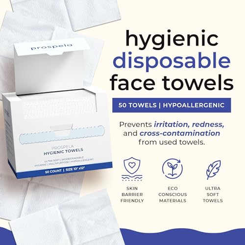 Prospela XL Disposable Face Towels – 50 Biodegradable Wipes for Makeup Removal