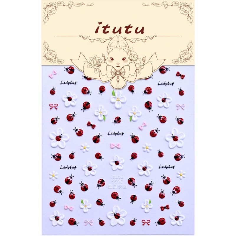 5D Floral Ladybug Nail Art Stickers - Embossed Decals for Women