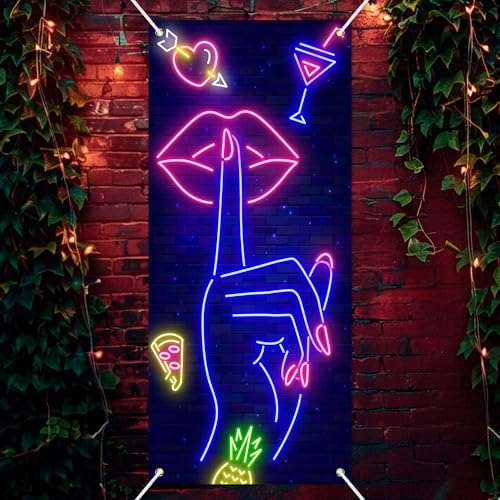Neon Lip Banner Backdrop for Bridal Shower & Bachelorette Party - 35.4x72.8in