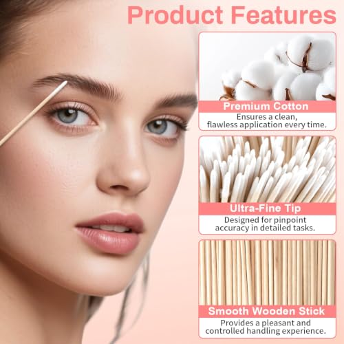 RAQEHO 400 Count Precision Tip Cotton Swabs - Disposable Micro Swabs for Beauty & Cosmetics