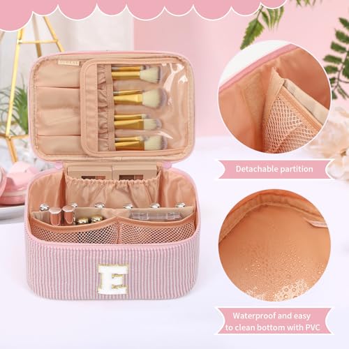 OCHEAL Pink Monogram Makeup Bag for Women Travel Cosmetic Organizer