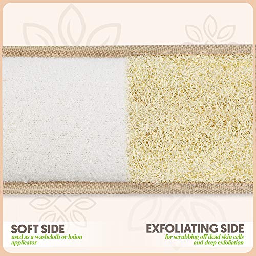 Tan Back Scrubber - Extra-Long Natural Loofah Sponge with Cotton Handles