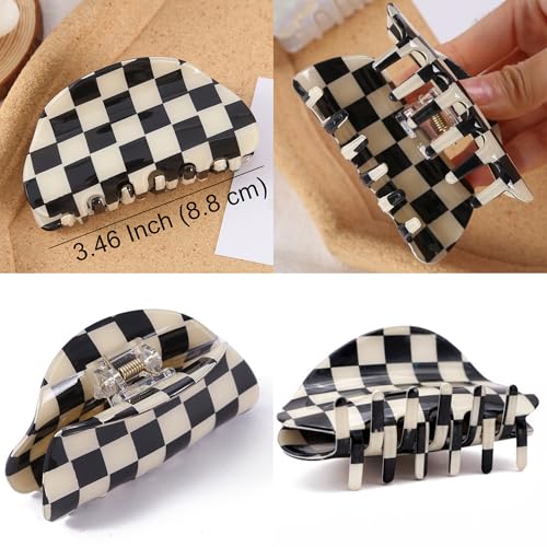 SINIDE Checkered Hair Claw Clips 4 Pack - Multicolor Acrylic Semicircle Barrettes for Women (Pattern C)