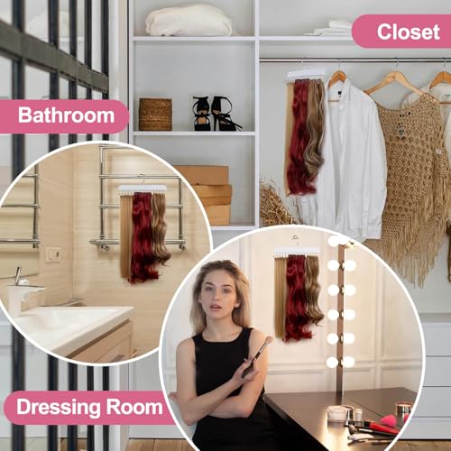 SCUNDA Hair Extension Holder - 2-Pack White Wood Rack for Styling & Storage