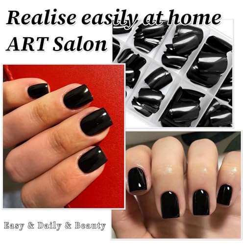Lifextol Black Short Square Press On Nails with Glue & Tabs - 240pcs
