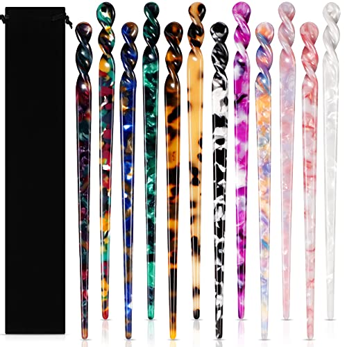 12-Piece Acetate Hair Stick Set - Tortoise Shell Hairpins for Updos