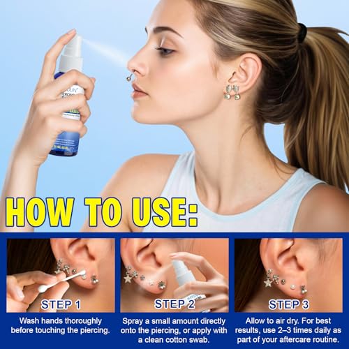 Piercing Aftercare Spray - Saline Solution for Ear, Nose & Body Piercings - 2 Fl Oz