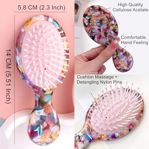 SINIDE Mini Boar Bristle Hair Brush Set - Portable Detangling Travel Comb