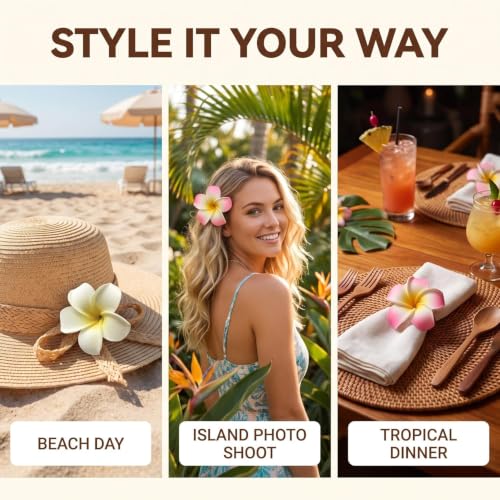 Hawaiian Frangipani Foam Hair Clips - Tropical Beach Hair Accessories, 7cm, 2-Pack