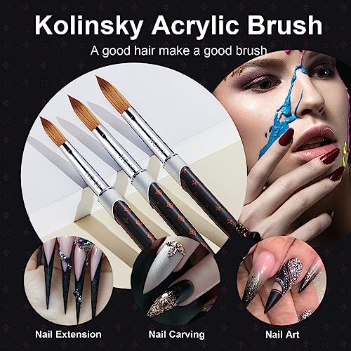 Shine Chance Black 14 Size Acrylic Nail Brush Set - Kolinsky & Cleanup Brush