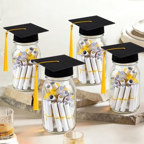 Mini Graduation Cap Set - 9 Felt Caps with Tassels for Plush Toys
