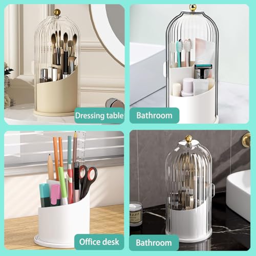 Rotating Makeup Brush & Toothbrush Storage Box with Lid, Waterproof Dustproof Organizer