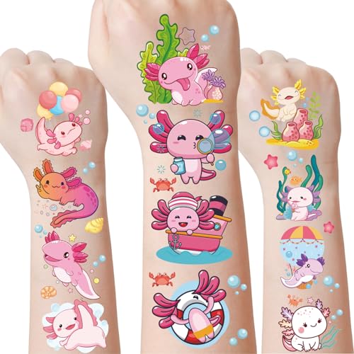 Cute Pink Axolotl Temporary Tattoos - 200 Stickers for Kids