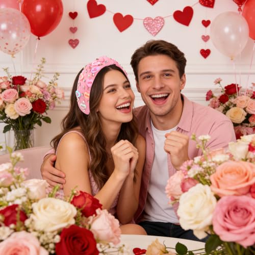 Pink Valentines Headbands for Women Teen Girls - Love Heart XOXO Hair Accessories