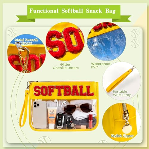 Softball-Yellow Makeup Bag Set | 2-Pc Waterproof Organizer with Chenille Patch