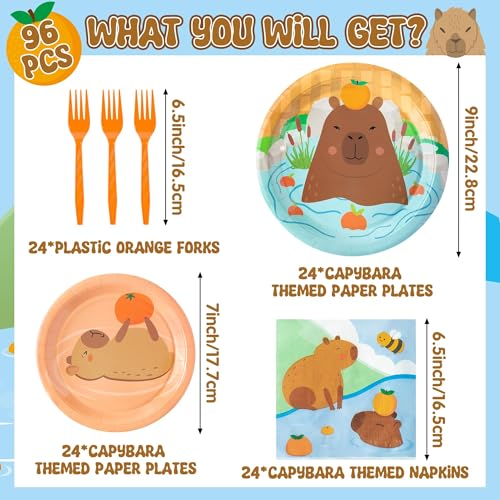 Capybara Party Supplies Set – 24 Plates, Napkins & Forks