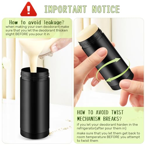 15 Pcs 2 oz Black Twist-Up Deodorant Containers - Refillable Lip Balm Tubes