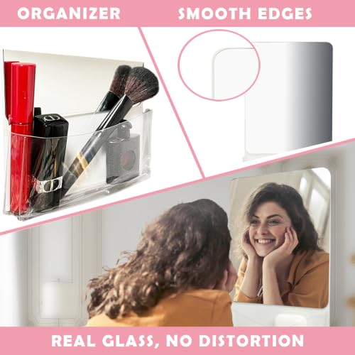 Magnetic Locker Mirror with Storage Pocket - 9.4" x 5.5" Real Glass
