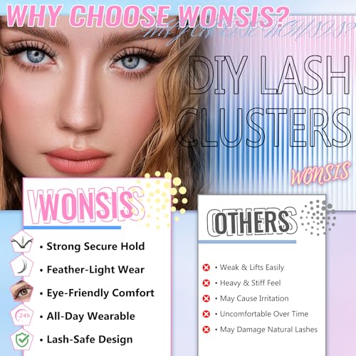 WONSIS Natural Mixed Wispy Lash Clusters for DIY Eyelash Extensions, C Curl, Reusable