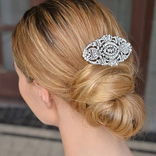 EVER FAITH 1920s Art Deco Austrian Crystal Bridal Hair Comb Side Piece