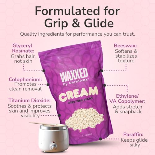 WAXXED Cream Hard Wax Beads 2.2LB ? Professional Hard Wax Beads for Hair Removal ? Titanium Dioxide Infused Hard Wax Beads for Sensitive Skin ? Smooth Application & Clean Removal ? Salon & Home Use
