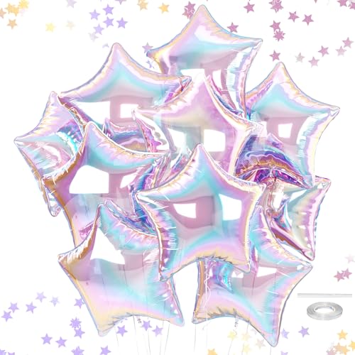 Iridescent Star Balloons - 18-Inch Foil Pack of 10 for Parties